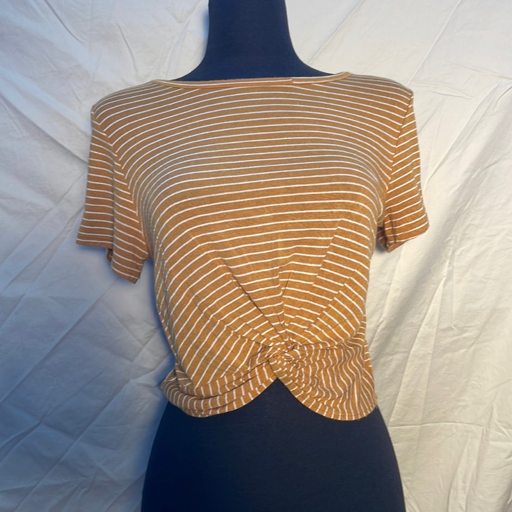Gaze Yellow and White Striped Knotted Front Crop Top